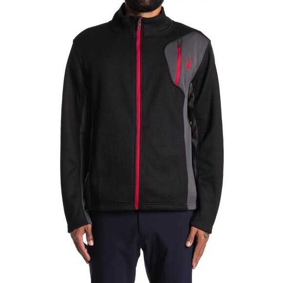 Spyder Mens Black Full Zip Color Block Pockets Knit Raider Track Jacket Sz M New - Picture 2 of 10